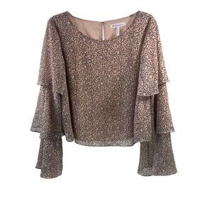 BCBGeneration Pink Cropped Long Tiered Ruffled Sleeveless Blouse Size L